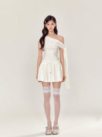 Off-Shoulder Pearl and Rhinestone Puff Dress