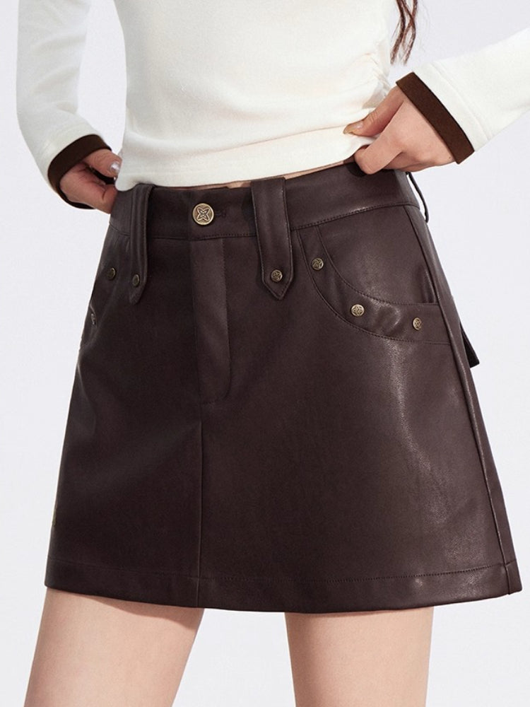 Studded Faux Leather A-Line Skirt