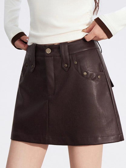 Studded Faux Leather A-Line Skirt