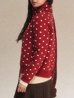 Red Contrast Polka Dot Knit Cardigan