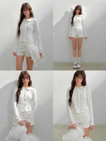 Floral Collar Cardigan & Shorts Set