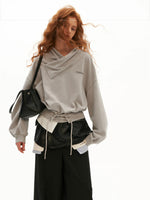 Cross Collar Lace-Up Washed Sweatshirt