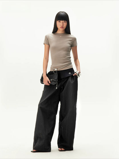Asymmetric Panel Wide-Leg Knit Pants