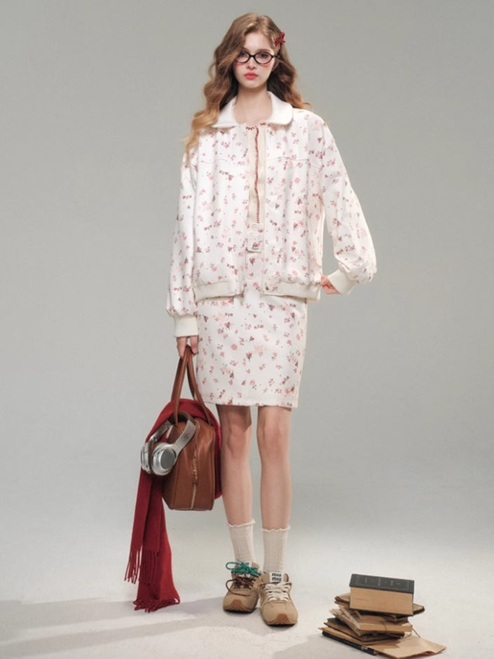 Rose Printed Sweatshirt Set