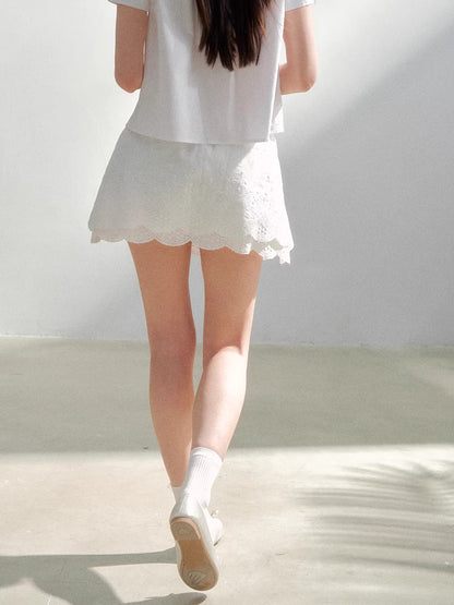 White Embroidered Shirt &amp; Skirt Set