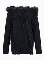 Off-Shoulder Patchwork Cable Knit Sweater