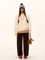 Floral Pony Print Fleece-Lined Pullover Sweatshirt