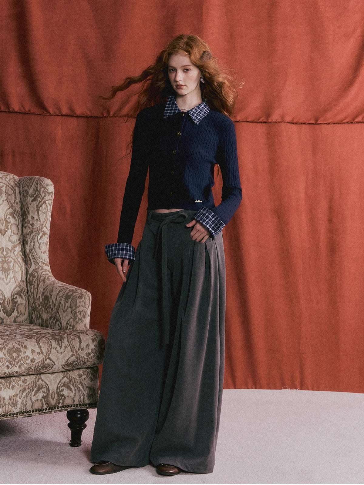 Pleated Tie Wide-Leg Pants