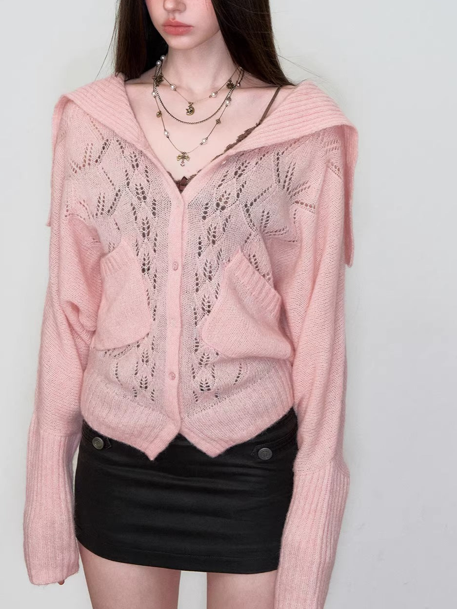 Hollow Knit Collar Cardigan