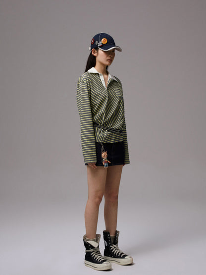 Fake Two-Piece Spliced Double Waistband Skirt