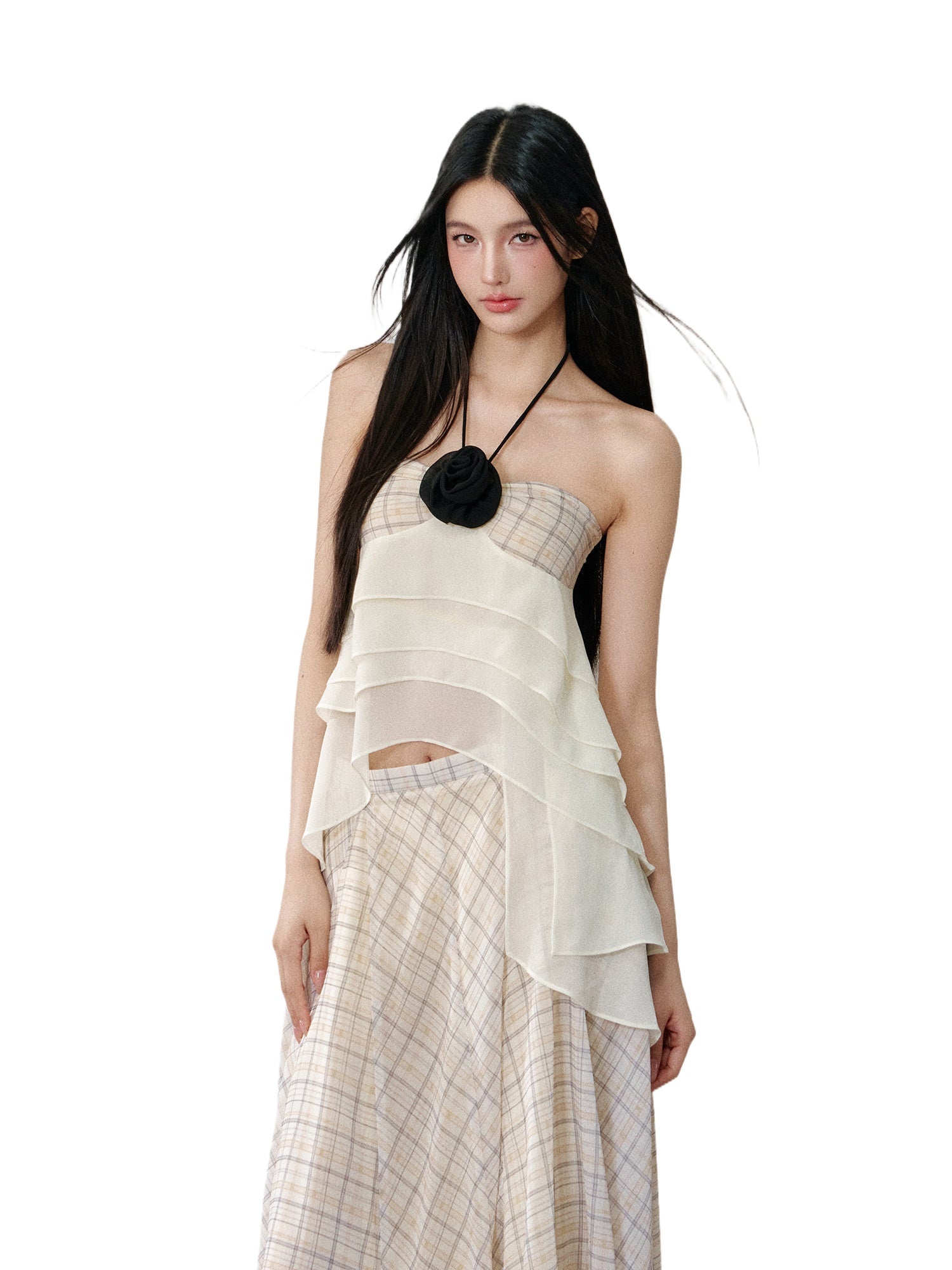 Rose Halter Tank Top &amp; Pleated Skirt Set