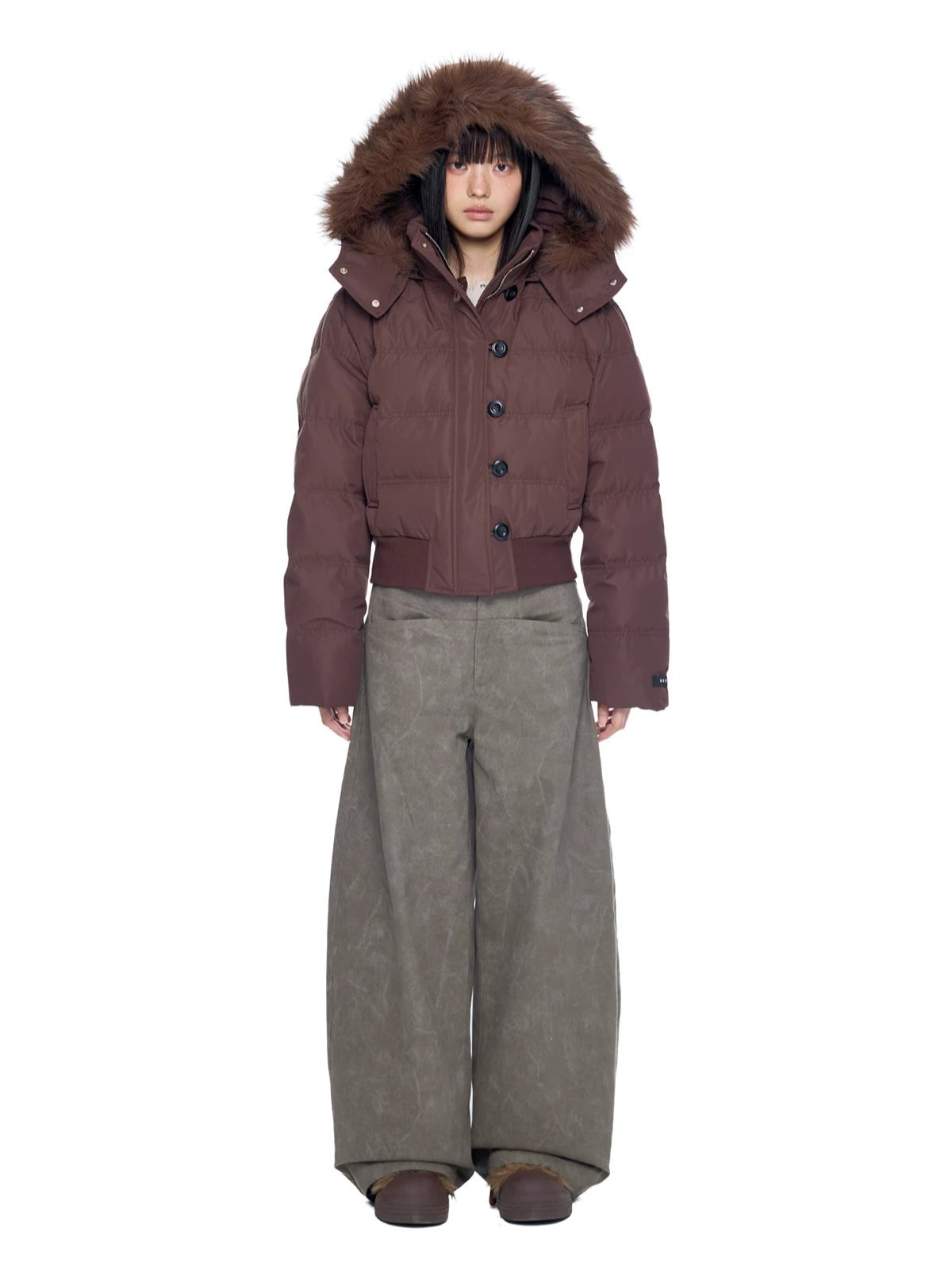 Fur Collar Hooded Cropped Down