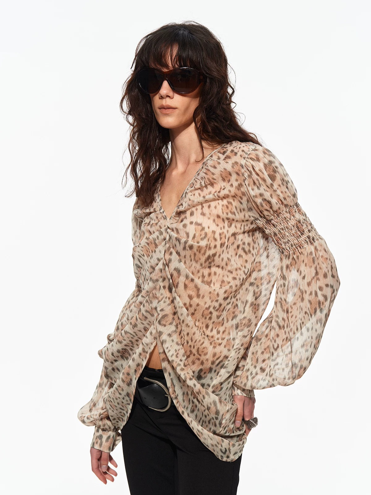 Draped Chiffon V Blouse
