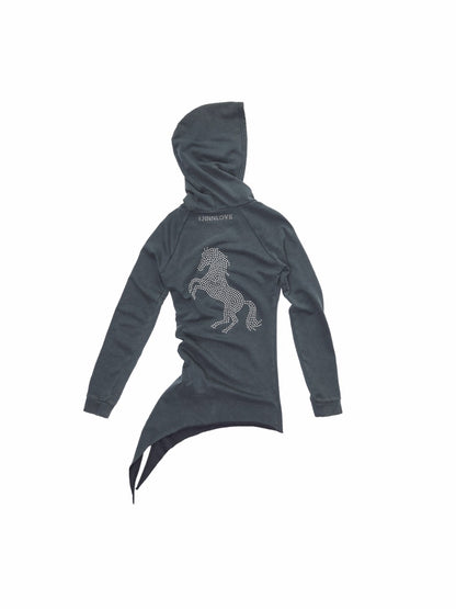 Rhinestone Studded Deconstructed Hoodie Dress