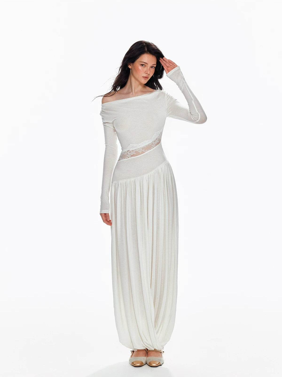 Tencel Wool Lace Waist Knit Dress