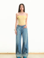 Transparent Rhinestone Straight-Leg Jeans