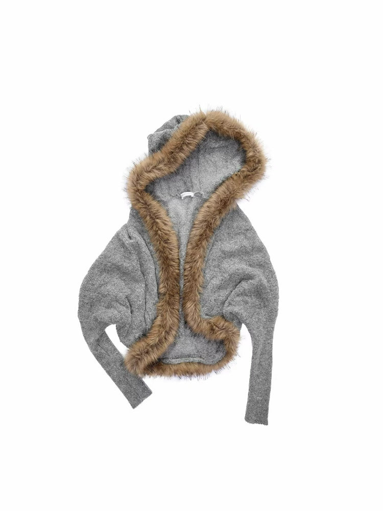 Mohair Collar Knit Shawl Cardigan