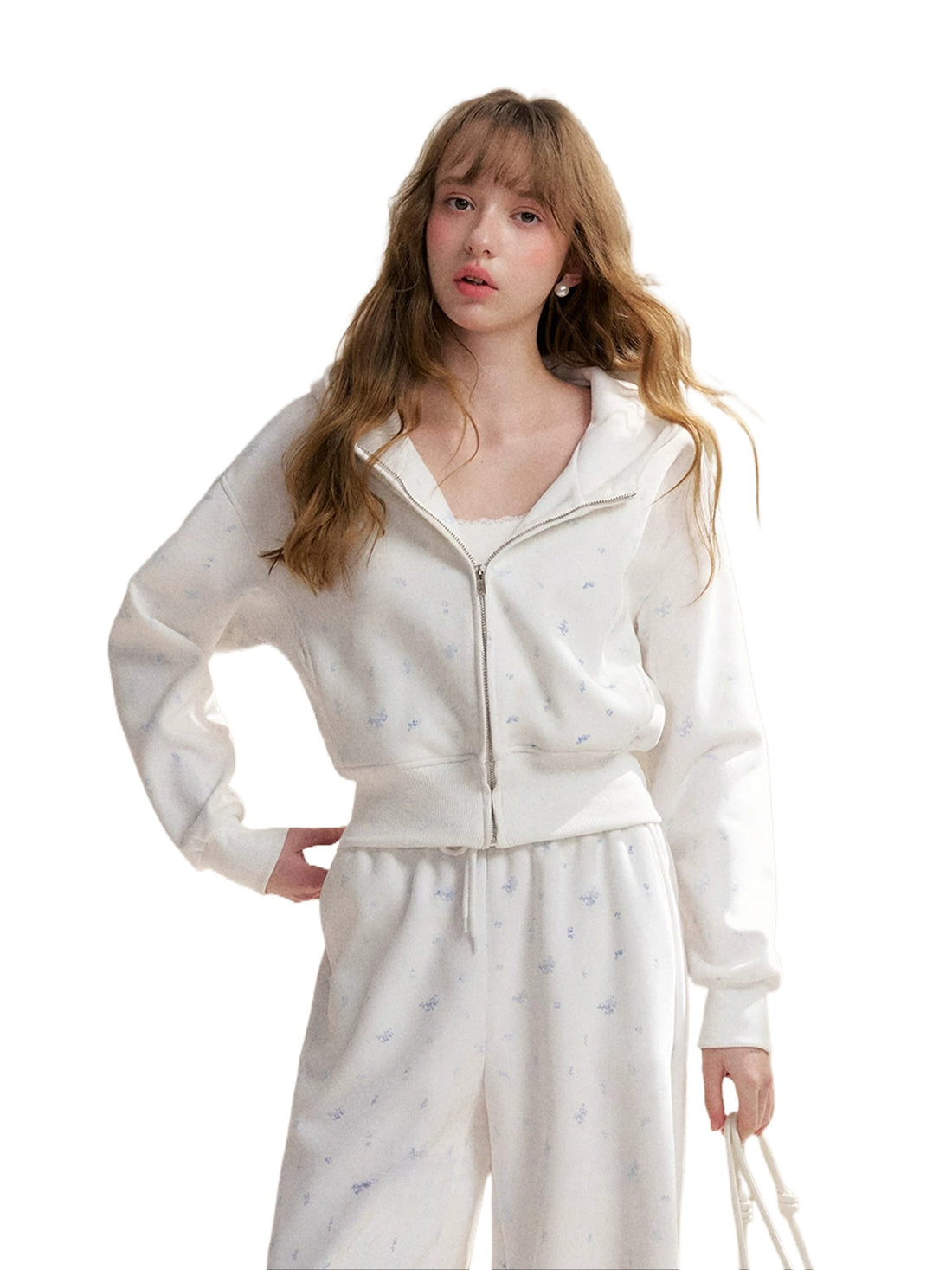 White Rose Printed Hoodie &amp; Pants Set
