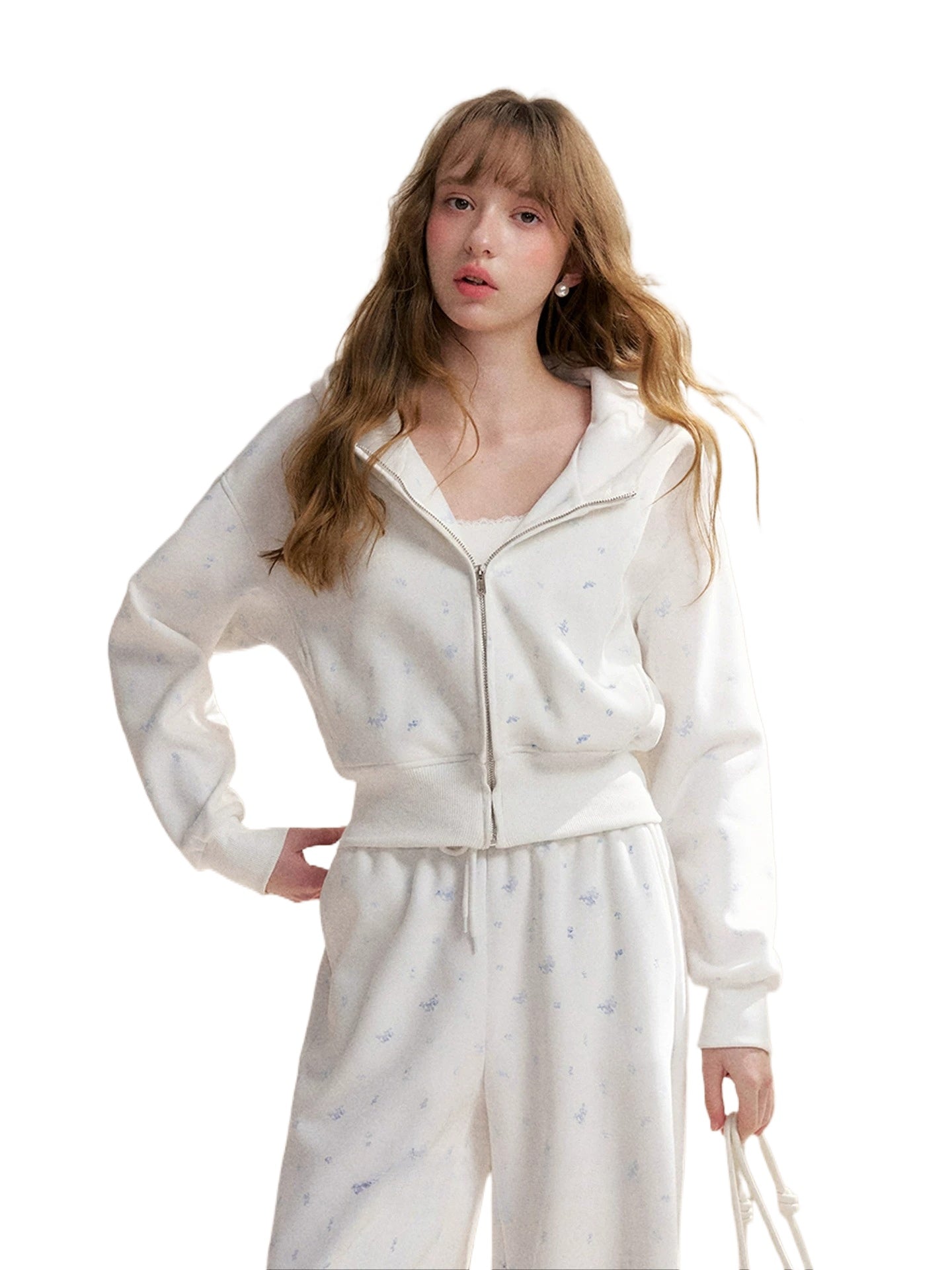 White Rose Printed Hoodie &amp; Pants Set