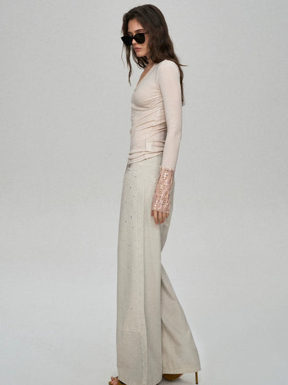 Lyocell Wool Sequin V-Neck Top