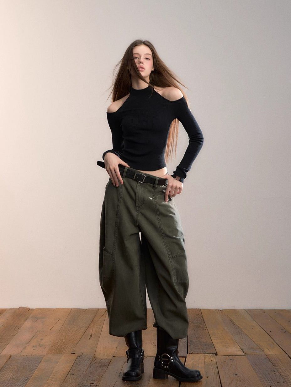Army Green Wide-Leg Pants
