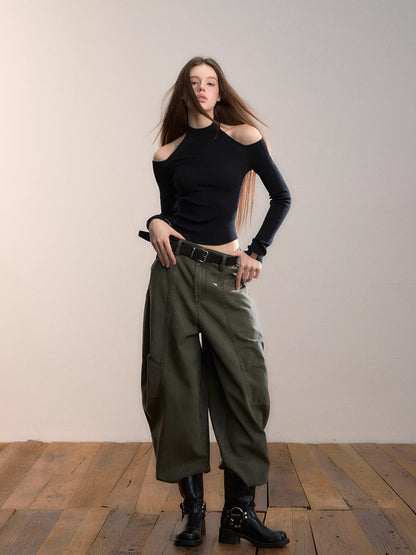 Army Green Wide-Leg Pants