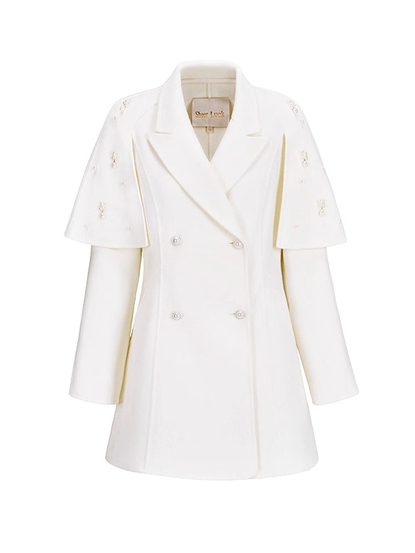 Mira Vintage-Inspired Pearl Cape Woolen Coat