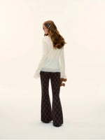 Plaid Embroidery Flared Pants