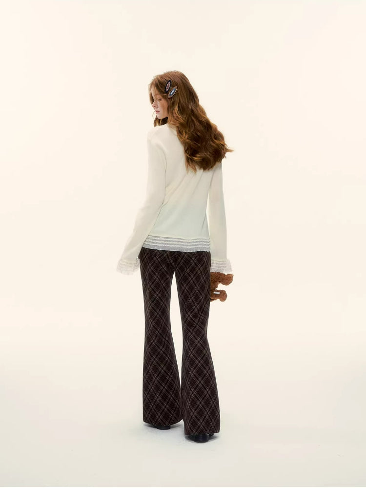 Plaid Embroidery Flared Pants