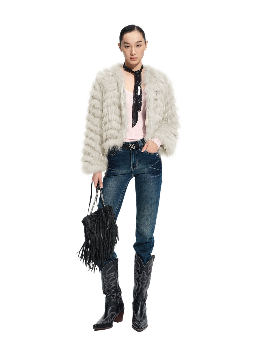 Bordeaux Raccoon &amp; Rabbit Fur Jacket