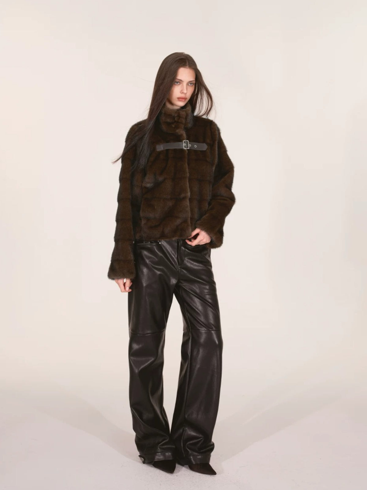 Paneled Faux Leather Wide-Leg Pants