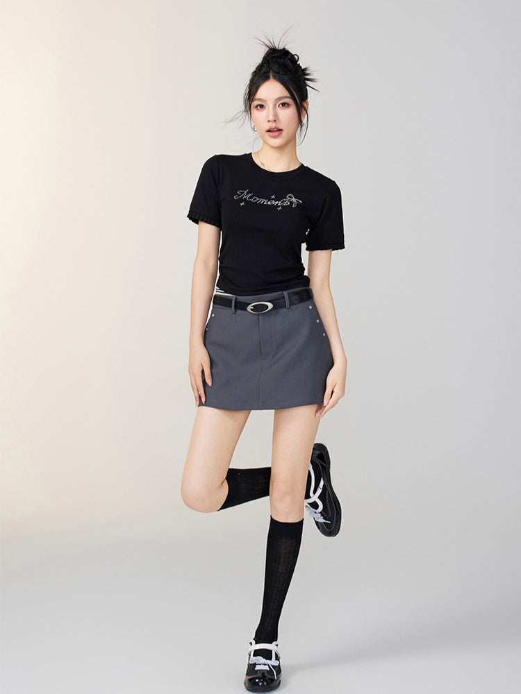 Lace Panel Shoulder Short-Sleeve