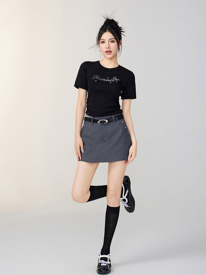 Lace Panel Shoulder Short-Sleeve