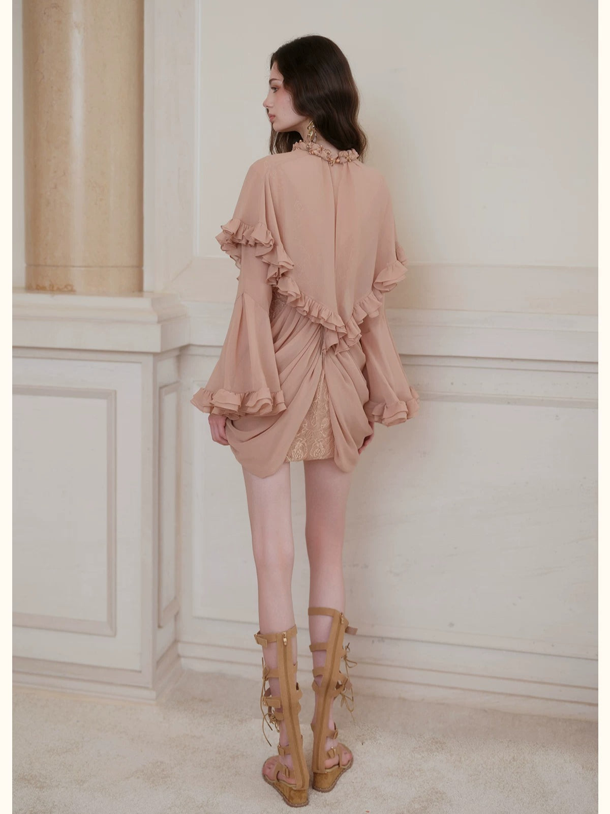 Twisted-Cord Cape Mini Dress