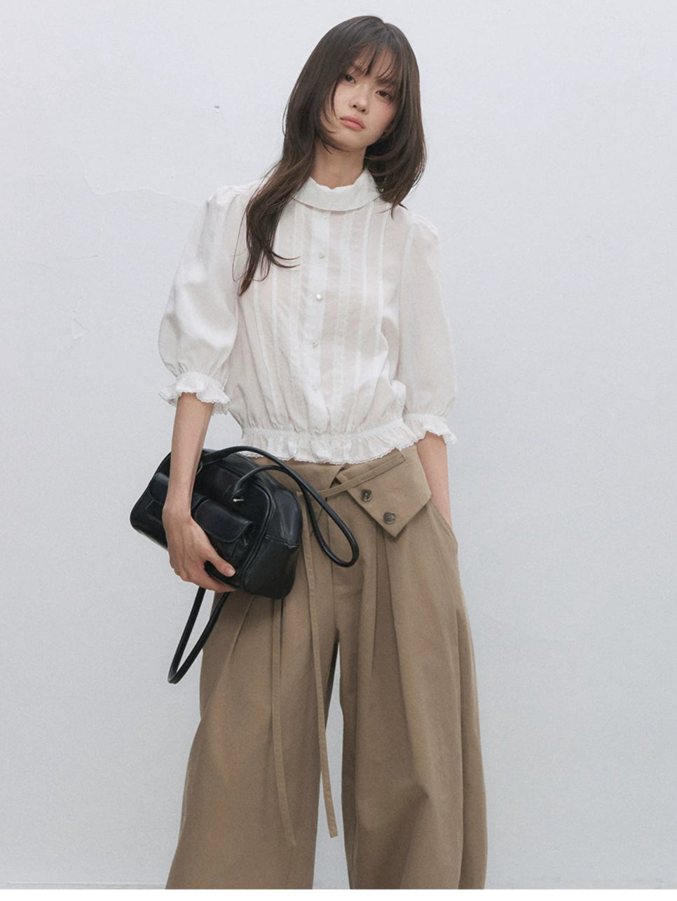 White Lace Ruffle Blouse