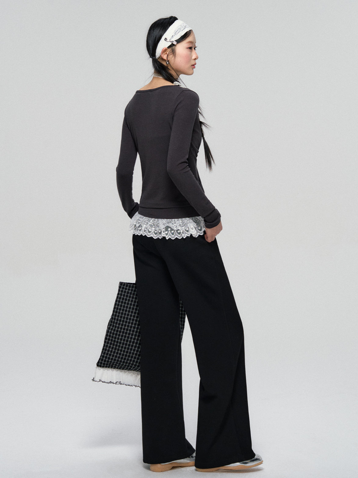 Lace Waist Wide-Leg Sweatpants