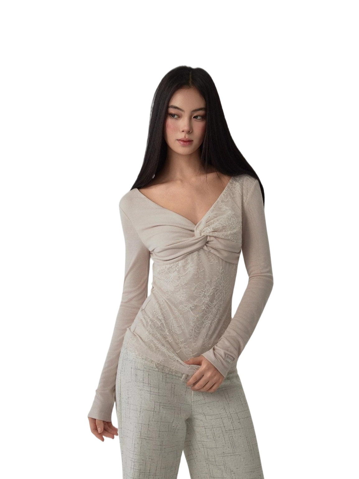 Lace Twist Long Sleeve Top