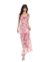 Pink Ruffle Floral Vacation Dress