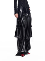 Vintage PU Cargo Wide-Leg Pants