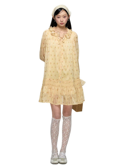 Ruffled Floral Long Sleeve Dress