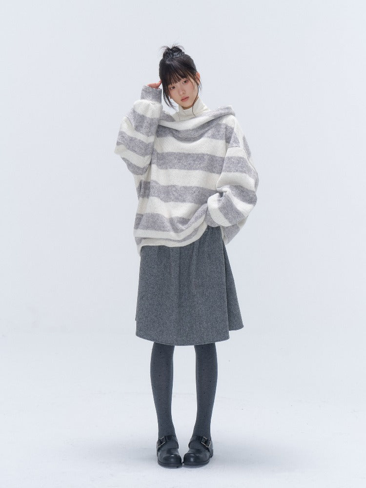 Metallic Striped Reversible Hooded Sweater