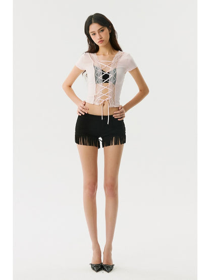 Black Suede Fringe Shorts