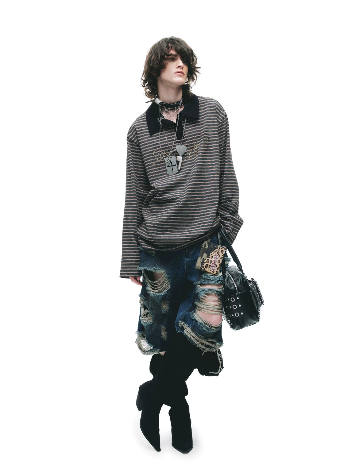 Contrast Stripe Polo Long Sleeve Shirt