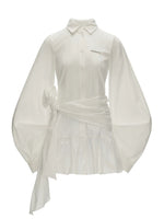 White Textured Bow Detail Shirt Dress