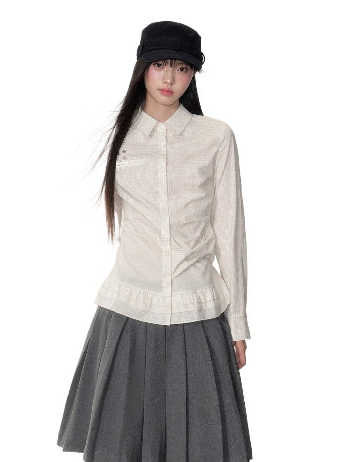 Khaki &amp; White Vintage Plaid Blouse