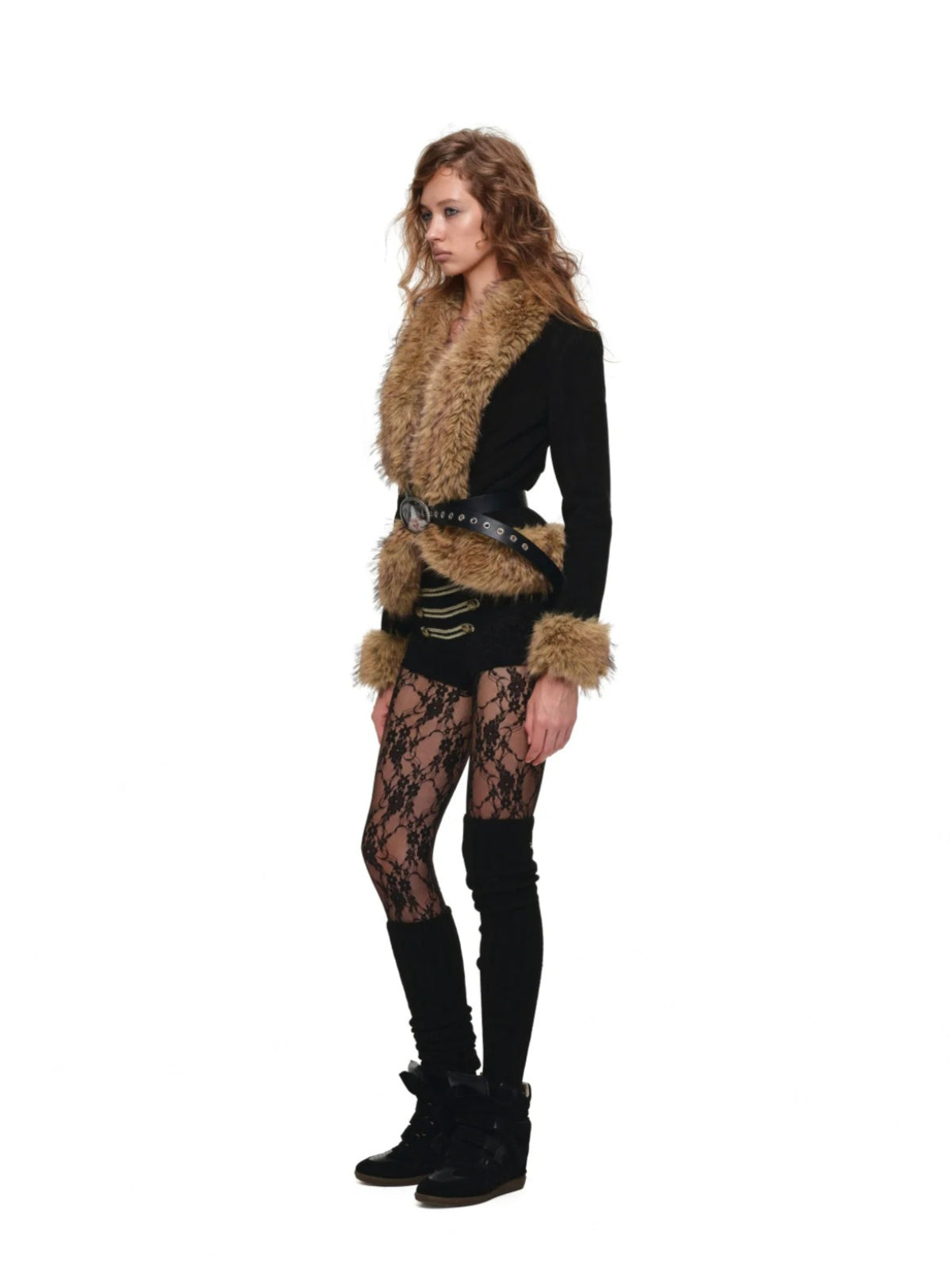 Vintage Buckled Faux Fur Jacket