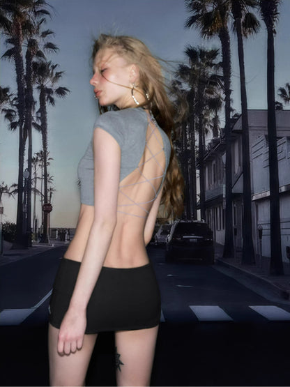 Deleteex Backless Tie Crop Tee