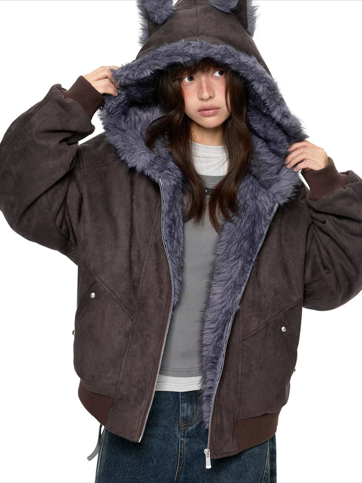 Faux Suede Cat Ear Jacket