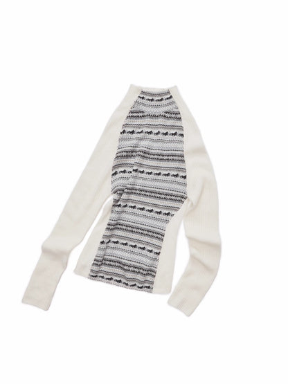 Fair Isle Turtleneck Raglan Sleeve Colorblock Knit Base Layer