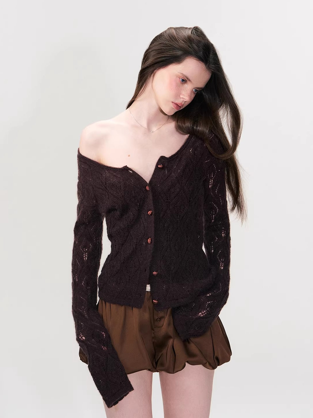 Mohair Hollow Out Knit Cardigan